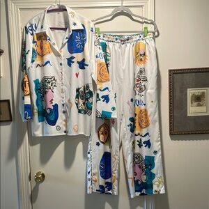 Abstract Artsy White with Playful Design Two Piece Outfit- Choose your Occasion